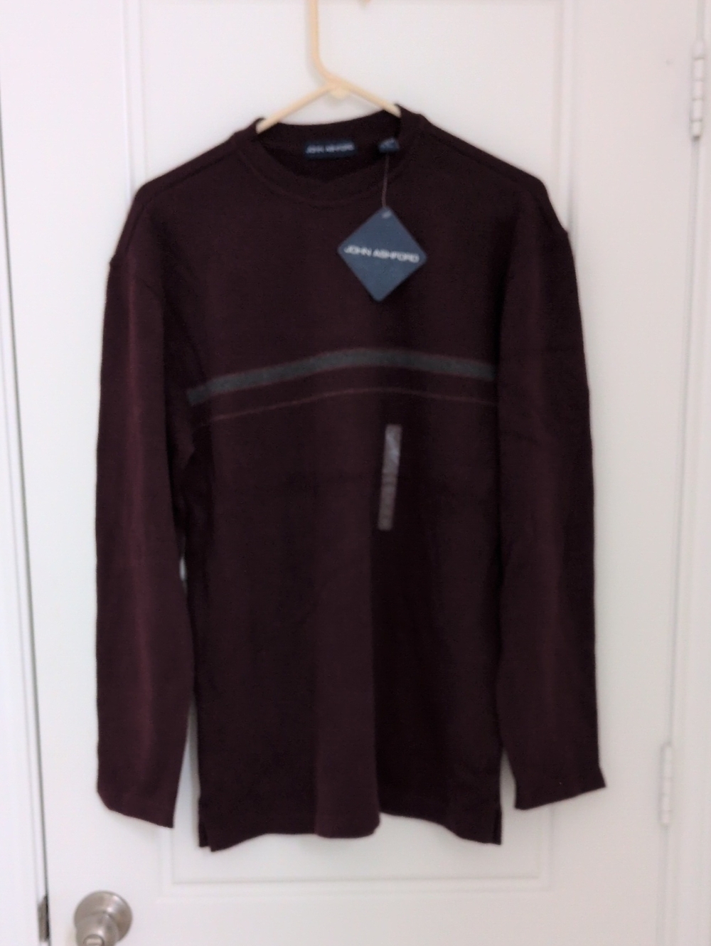 John Ashford Crewneck Sweater - Burgundy with Gray Stripe